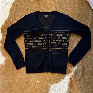 Pendleton Blue and Tan Geometric Merino Wool Cardigan
